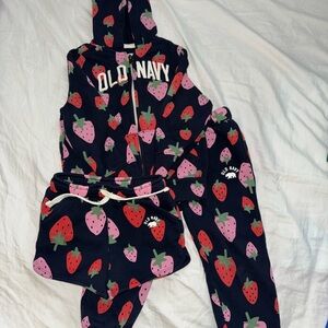 Old Navy, Navy blue Hoodie, Joggers and Shorts with Strawberry Print